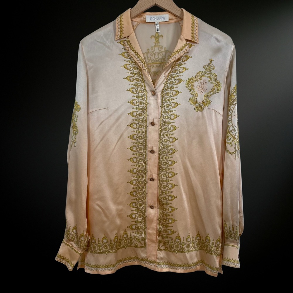 Vintage Escada Womens 100% Silk‎ Button Up Top Size 34 (US Small) Baroque